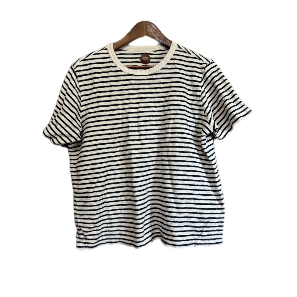 Common People Striped T-Shirt Womens Size M Ivory Navy Blue Excellent Cotton Tee